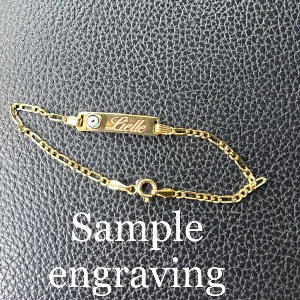 14k solid yellow gold kids bracelet | evil eye ID baby Bracelet |